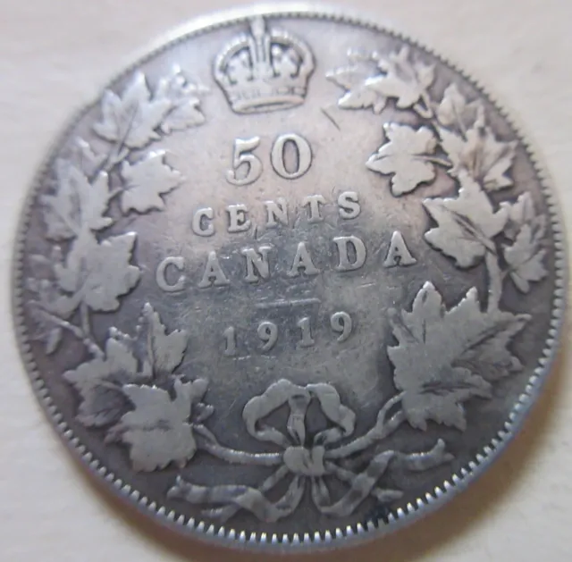 1919 Canada SILVER Half Dollar Fifty Cents Coin 50 Cents 50c (JC)