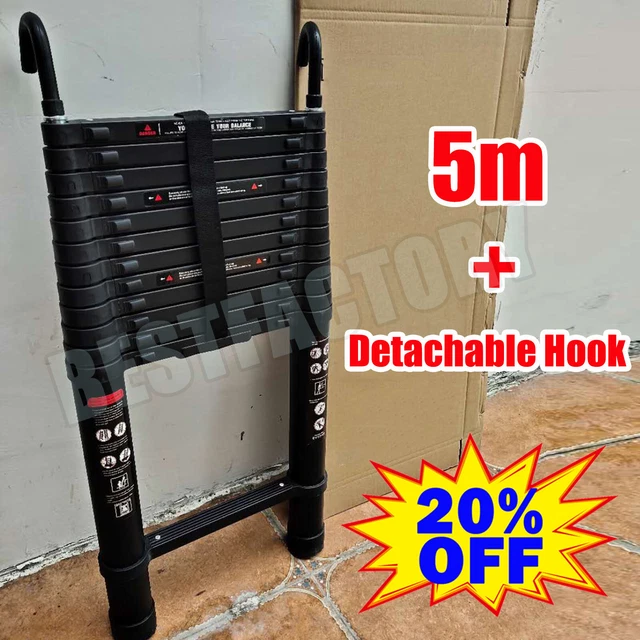 TELESCOPIC LOFT LADDER Extendable Portable Step Ladders Safe Bolt 5M