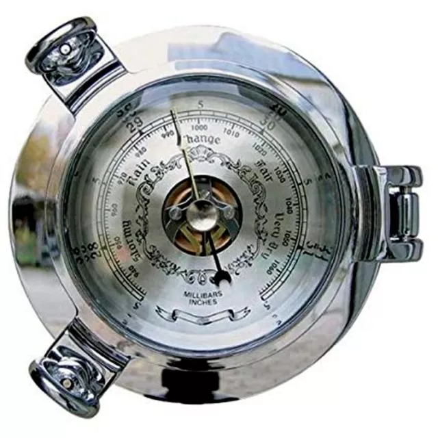 Massives 2000g Barometer in Bullaugenform - verchromt - Durchmesser 14 cm