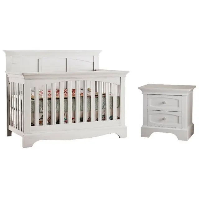 Home Square 2-Piece Set with Crib and Nightstand in Vintage White