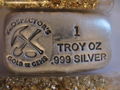 1-Oz. 999 Rare Pure Silver Hand Poured Prospector's Bar + Gold 2022 $ Crash Ins
