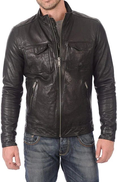 Zayn Nuovo da Uomo Autentico pelle D'Agnello Giacca IN Vera Biker Nero Slim Fit