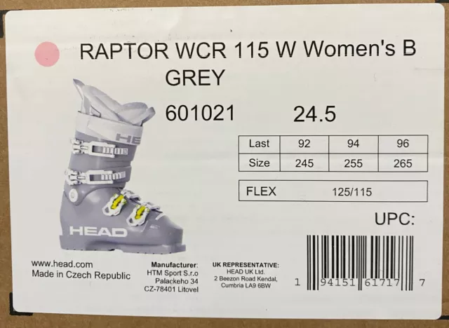 SCARPONI DA SCI Donna Head Raptor Wcr 115 W Woman s B Grey Taglia