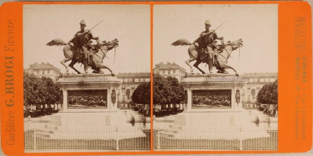 Italy Turin Monument Duke Of Genoa Italy Photo Brogi Stereo Vintage Albumin