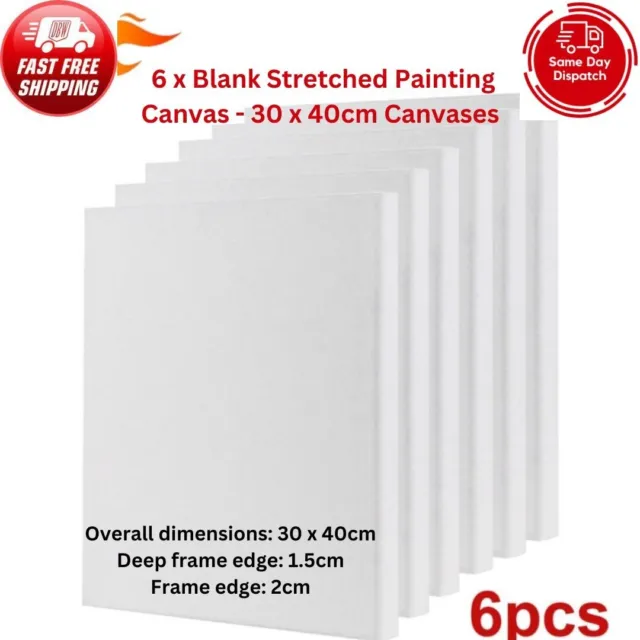6 Pack 100%cotton 30 X 40cm Blank Plain Stretched Painting Art Acrylic Canvas