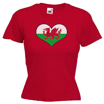 Wales Welsh Love Heart Flag Ladies Lady Fit T Shirt 13 Colours Size 6 - 16
