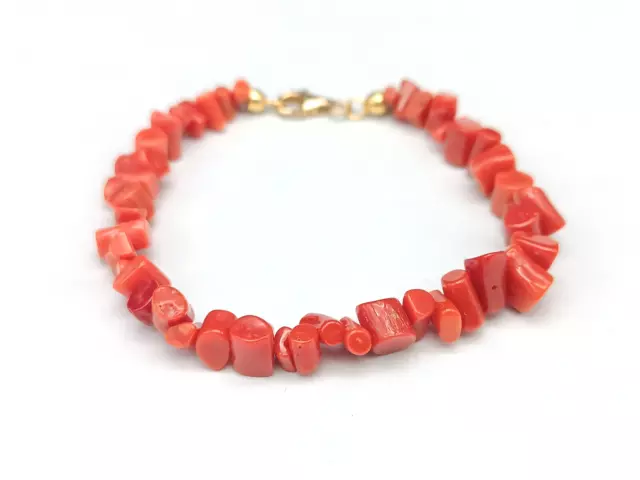 Bracelet Vrai Corail Rouge De Sardaigne Naturel Argent 925 Homme Femme