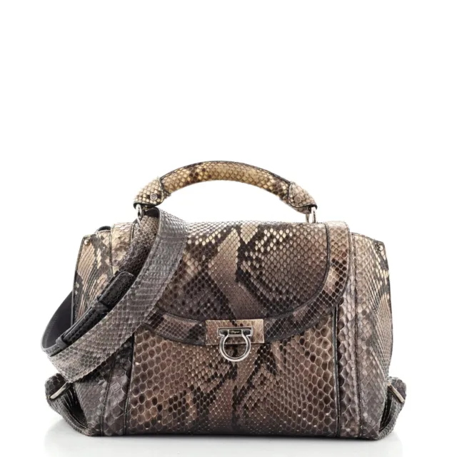 Salvatore Ferragamo Sofia Satchel Python Medium Brown