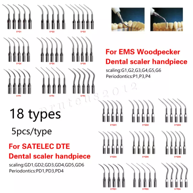 5PCS Dental Ultrasonic Piezo Scaler spitzen Tip Fit EMS WOODPECKER DTE SATELEC 2