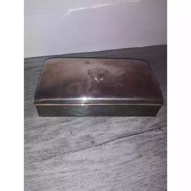 Towle Silver Plated Jewelry Box Rectangle Center Heart Blue Velvet Size 6"