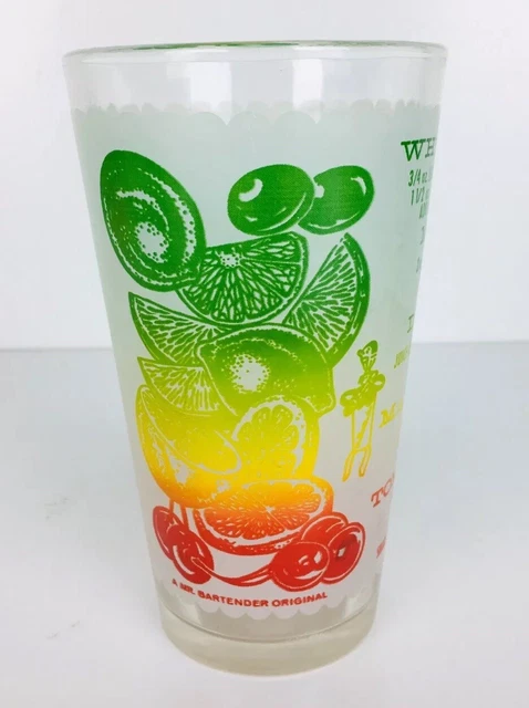 VTG 50's Mr Bartenders Original Frosted Colorful Federal Cocktail Recipe Glass