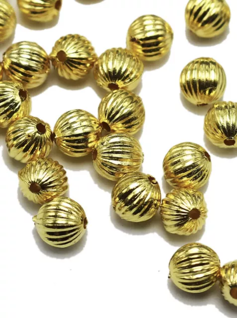 200 x Gold Tone Striped Round Acrylic Spacer Beads 6mm