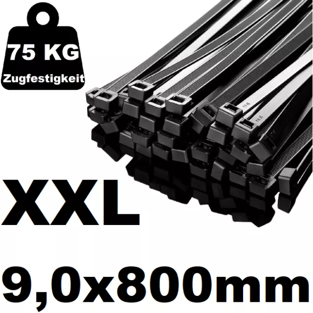 XXL Kabelbinder 9,0 x 800mm Industrie Qualität 9mm breit 80cm lang 75KG Zukraft