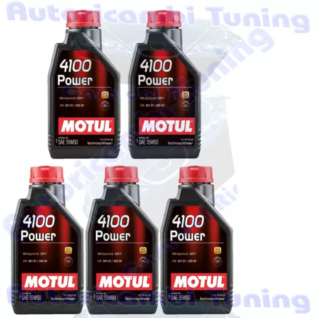 5 Litres Huile Moteur MOTUL 4100 Power 15W50 Acea A3B4 MB 229.1 VW 501 01 505 00