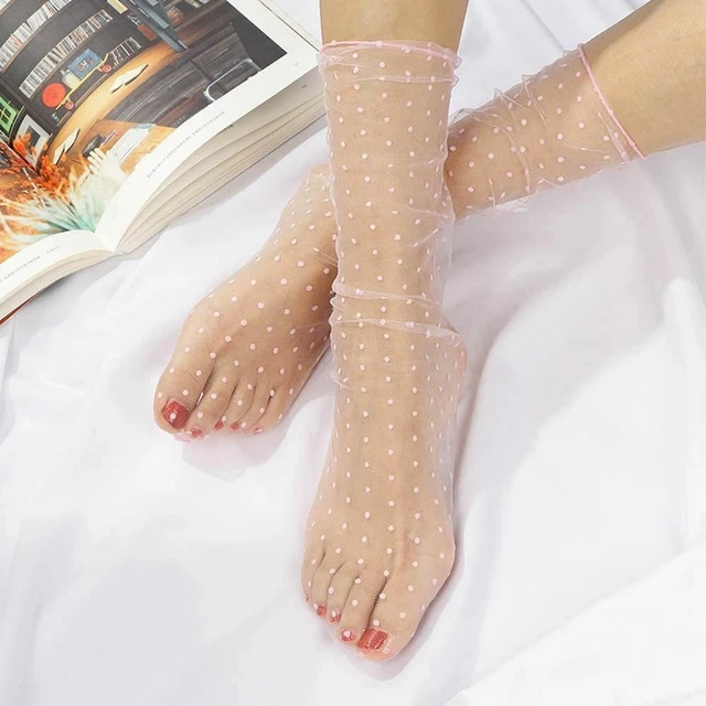 1 Paio Donne Sexy Pois Pizzo Trasparente Rete Caviglia Calzini Ultra-Sottile