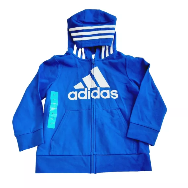 Adidas Full Zip Hoodie Royal Blue Front Logo Little Boys Size 4T