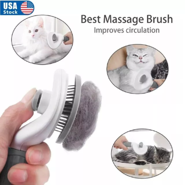 Pet Hair Remover Dog Cat Comb Grooming Massage Deshedding Self Cleaning Brush US