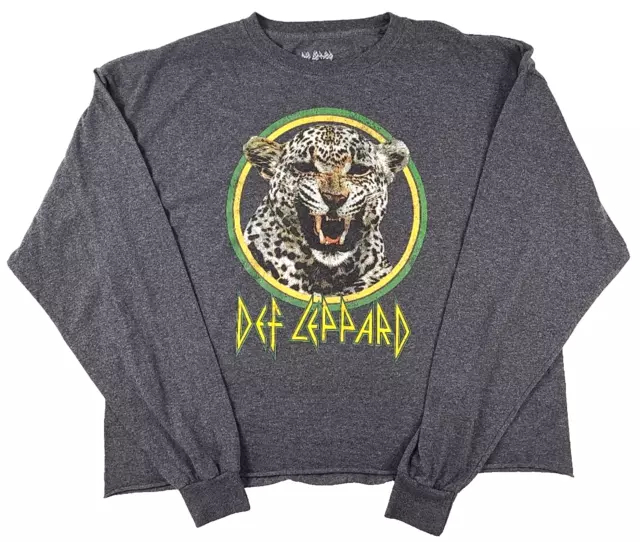 Sudadera Def Leppard Gris Oscuro Mangas Largas Cuello Redondo Banda Gráfica Leopardo 2X