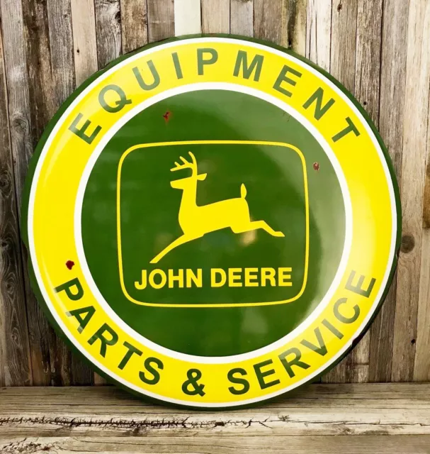 John Deere Parts & Service Farm Tractor Domed Large Metal Sign 24" Vintage New