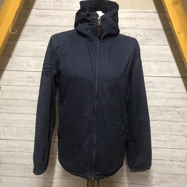 Pretty Green Men's Blue Hooded Jacket Size Medium M Mod Retro Oasis Pockets