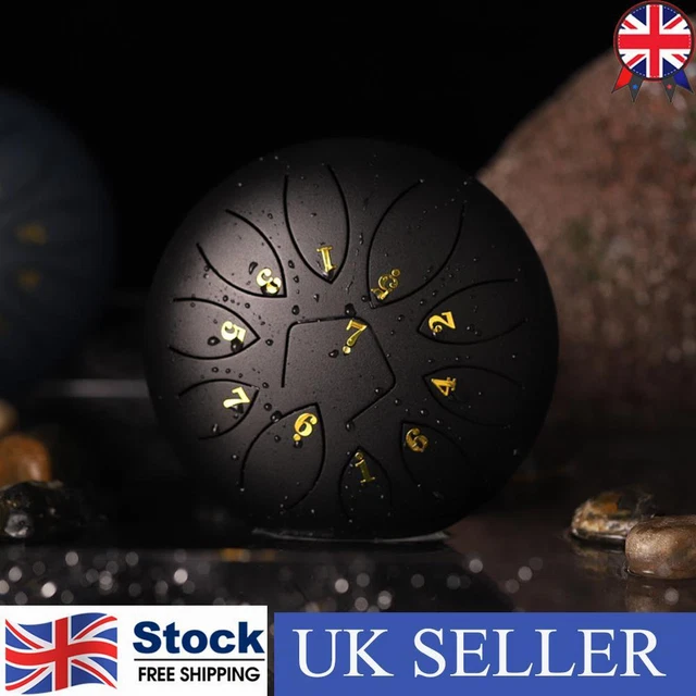 6 Inch 11-Note Tongue Drum with Drumsticks Hand Pan Ethereal Drums (Black) ☘️