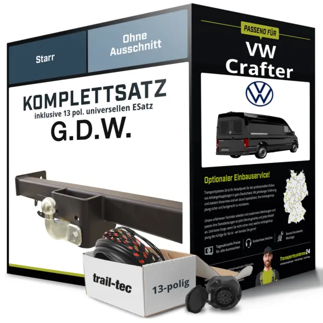 Für VW Crafter 2E Kasten, Bus Anhängerkupplung starr +eSatz 13pol uni 06- kpl.