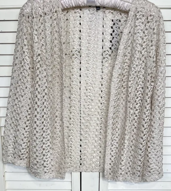 New Plus Size 1X Beige Open Cardigan Sweater Jacket Lace Crochet Topper