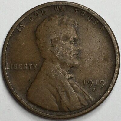 1919-S United States Lincoln Wheat Cent Penny - (G/VG) KM#132 - WC19SG