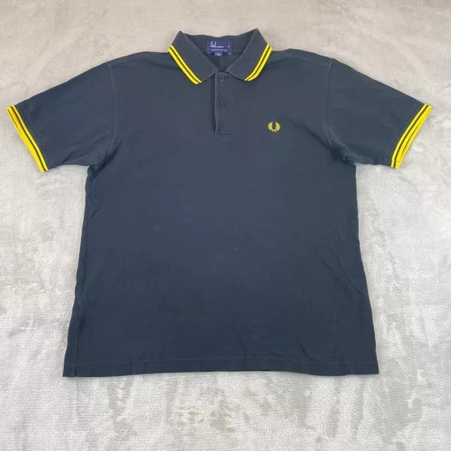 Fred Perry Polo Shirt Men Medium Black & Yellow Trim Short Sleeve Logo Golf