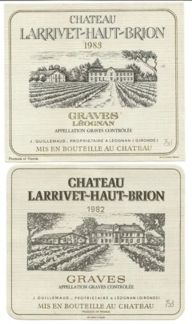 2 Tags 1982 & 1983 Chateau Larrivet-Haut-Brion. Graves; Intact.