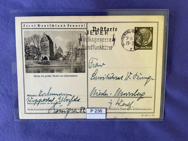 DR 1933-45, Ganzsache, P236, DV: 37-103-1-B1, Stolp