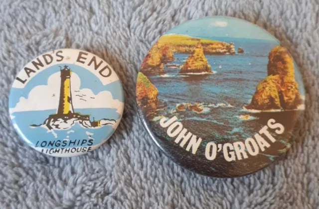 Lot Of 2 Collectors Pin Badges LAND'S END  & JOHN O'GROATS    Cornwall, Scotland