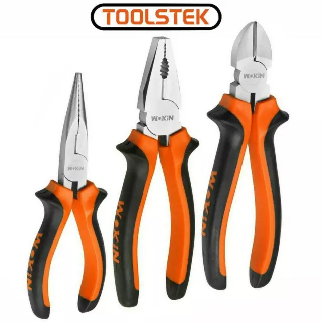 3 Combination Heavy Duty Pliers Set Kit Soft Grip Long Nose Side Cutters Steel