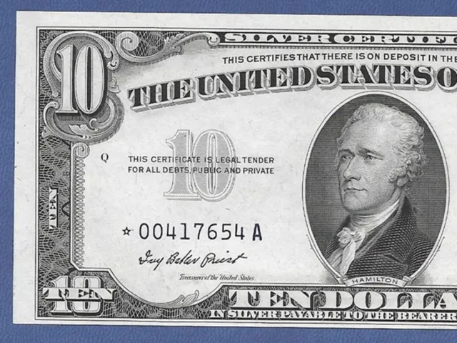 1953 $10 Silver-Certificate   ♚Star♚    ♚Star♚ Unc    Super Bright&Crisp!!