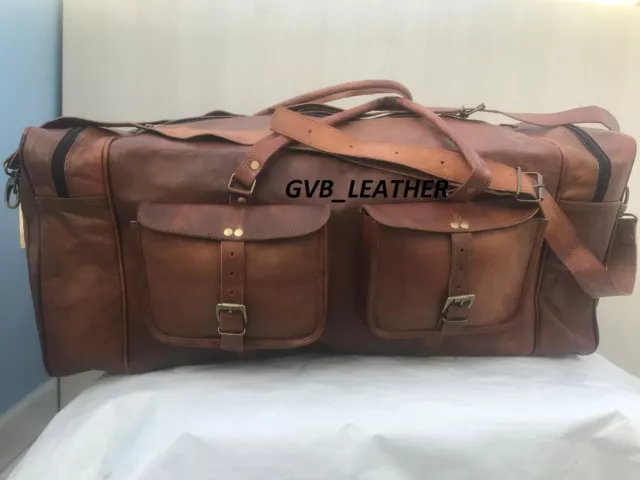 30" Hombre Genuino Piel Vintage Dos Bolsillo Maleta Viaje Weekender Bolso de