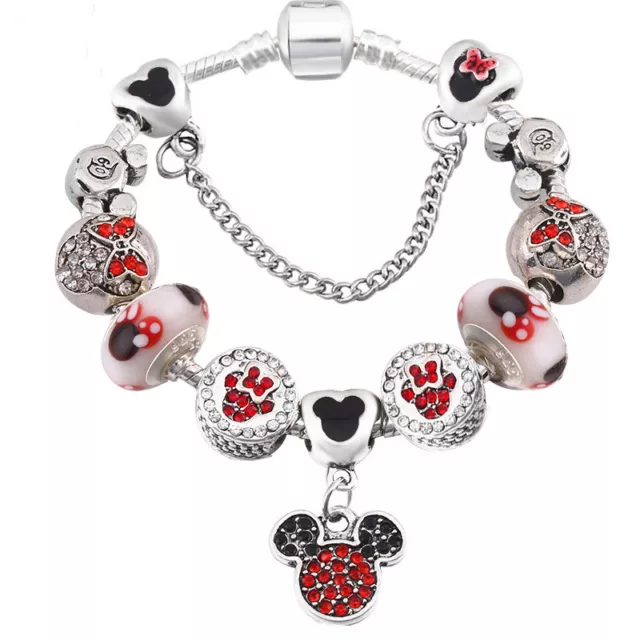 Mouse Love Heart Palace Silver Red Charm Bracelet Valentine Gift Present Girl