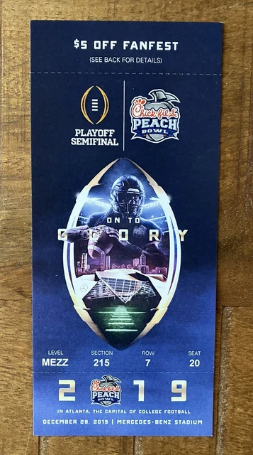 2019 Chick-fil-A Peach Bowl Full Ticket Stub - LSU Tigers, Joe Burrow 8 TD Game!