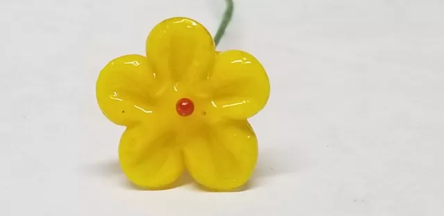 Vtg Handmade Italian Murano Art Glass Yellow Red Flower Wire Stem Crafts