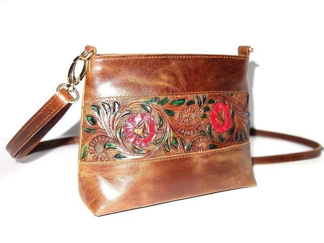 STG Sac à bandoulière en cuir marron fait à la main moyen pour femmes et...
