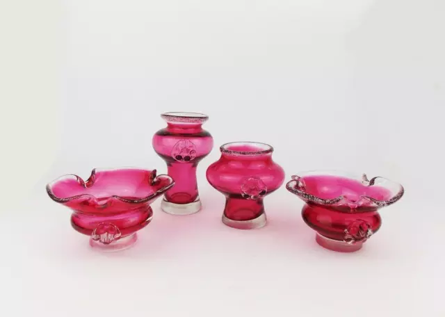 Vintage 1970s Set of 4 Glass Pieces by Josef Hospodka for Prachen Vase Ashtray