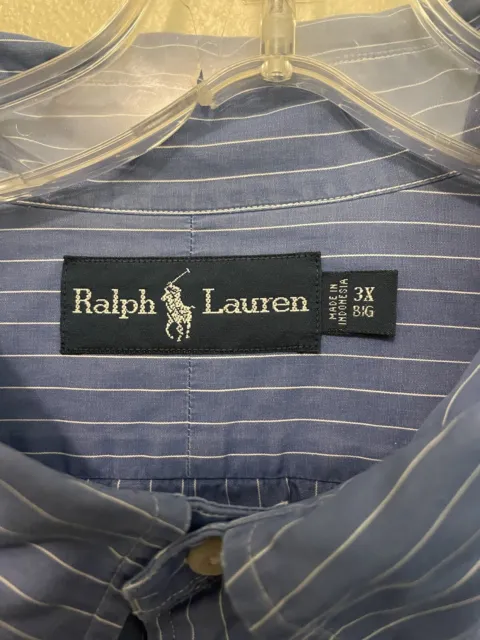 Ralph Lauren Button Down Shirt Men's 3XB Blue Red Pony Featherweight Twill  Big