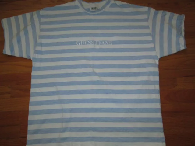 GUESS Vtg Late 80s Early 90s Georges Marciano STRIPED Embroidered T Shirt L USA