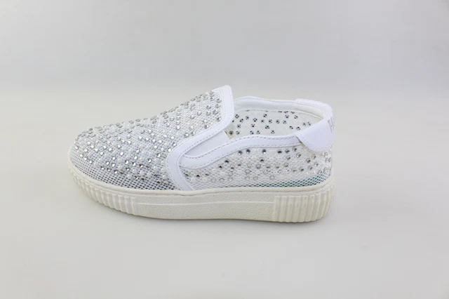 scarpe bambina HOLALA 32 EU mocassini bianco tela strass DH80