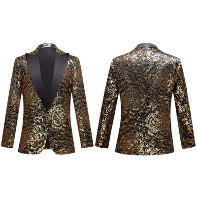 Blazer Hommes Sequin Robe Veste Costume Blazer Revers Châle Showman Costume Scène Fête 