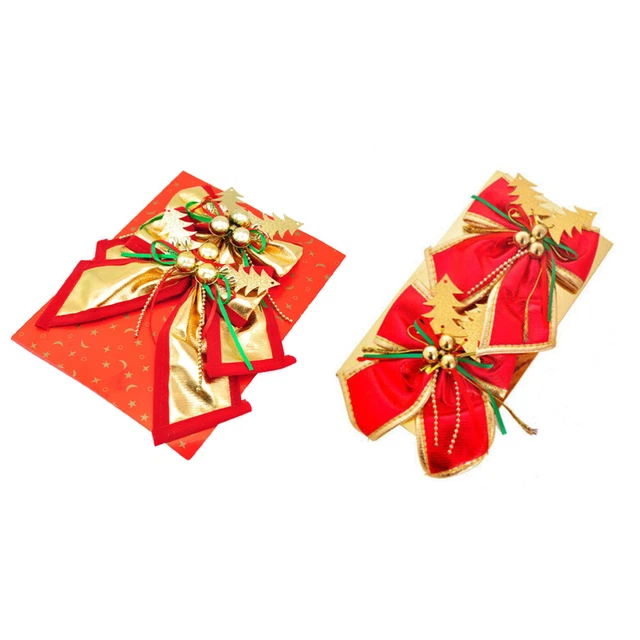 4Pcs Weihnachten Bowknots Vergoldung Stoff Bögen Weihnachtskranz Dekoration Anhä