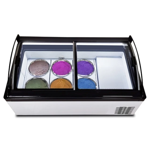 Vaseni  Commercial Hard Gelato Ice Cream Showcase with 6 Round Storage Basket