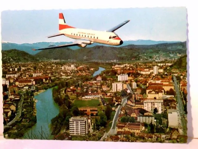 Graz gegen Norden mit "AUA Bruckner". Steiermark. Flugzeug Austria Airlines. Fli