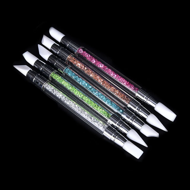 Nail Art Brush Dotting Tools 2 Way Sculpture Pen Silicone Head Carving Craf J.io