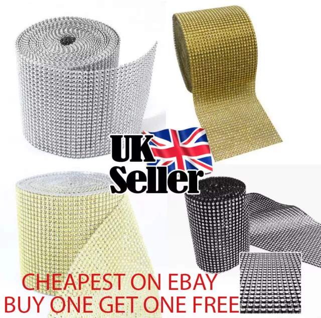 1M Sparkly Diamond Diamante Effect Ribbon Clothes Cake Trim Bridal Sewing UK