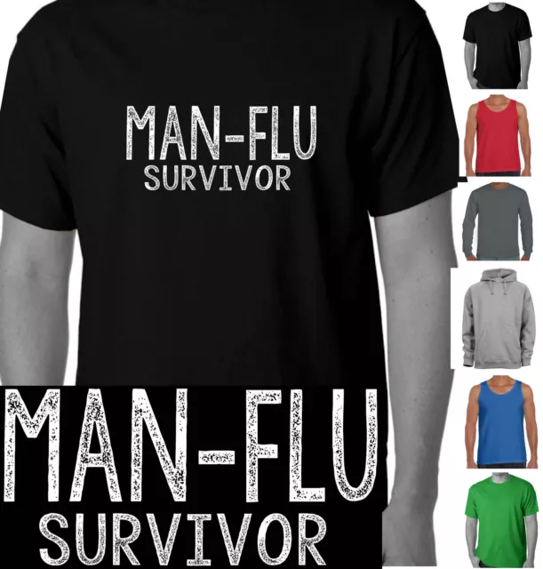 Funny T-Shirts Man Flu survivor Men's Singlets TShirt Sizes New winter Tee